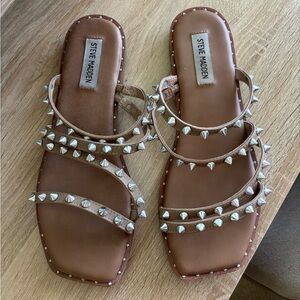 Steve Madden Brown and Silver Sandals with Stud Embellishments